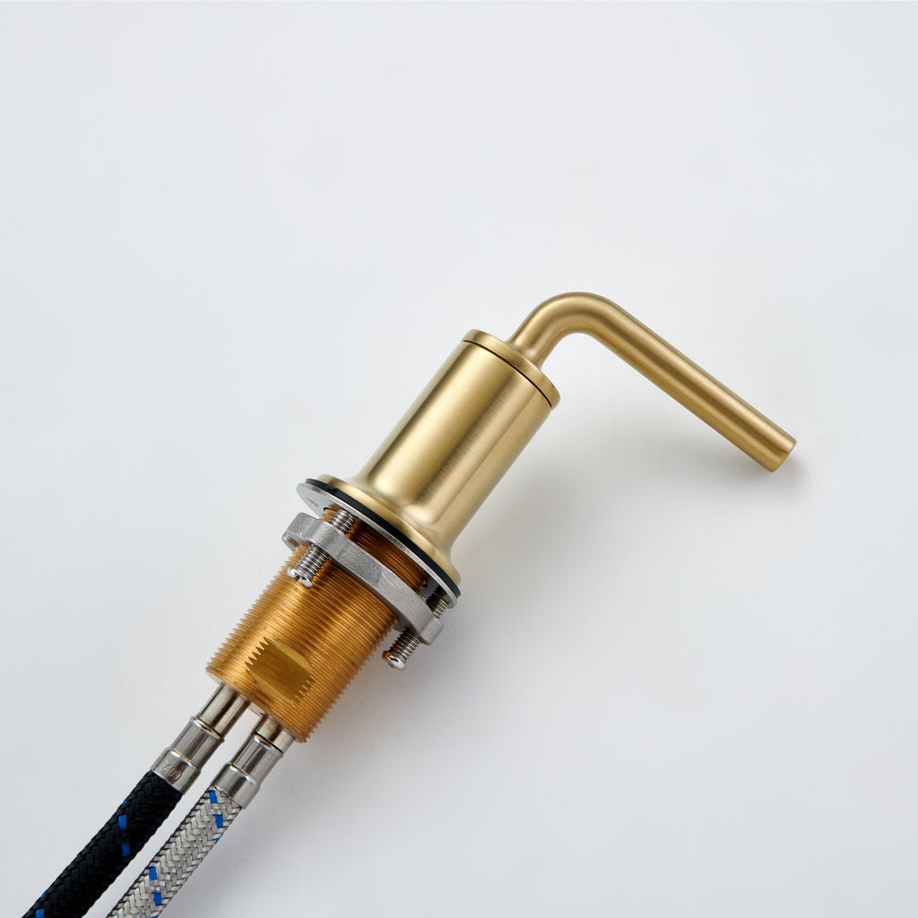 Oakland Wide Spread 2 Handle Bathroom Sink Faucet with Pop Up Drain in Satin Gold – Model #KSB8236SG