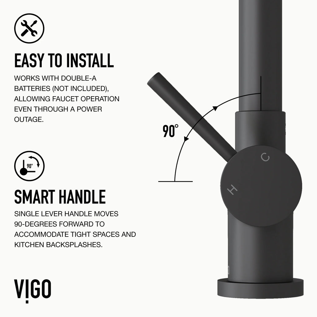 VIGO - Gramercy 17" Single Handle Smart Pull-Down Kitchen Touchless Faucet In Matte Black Model# VG02008MBS