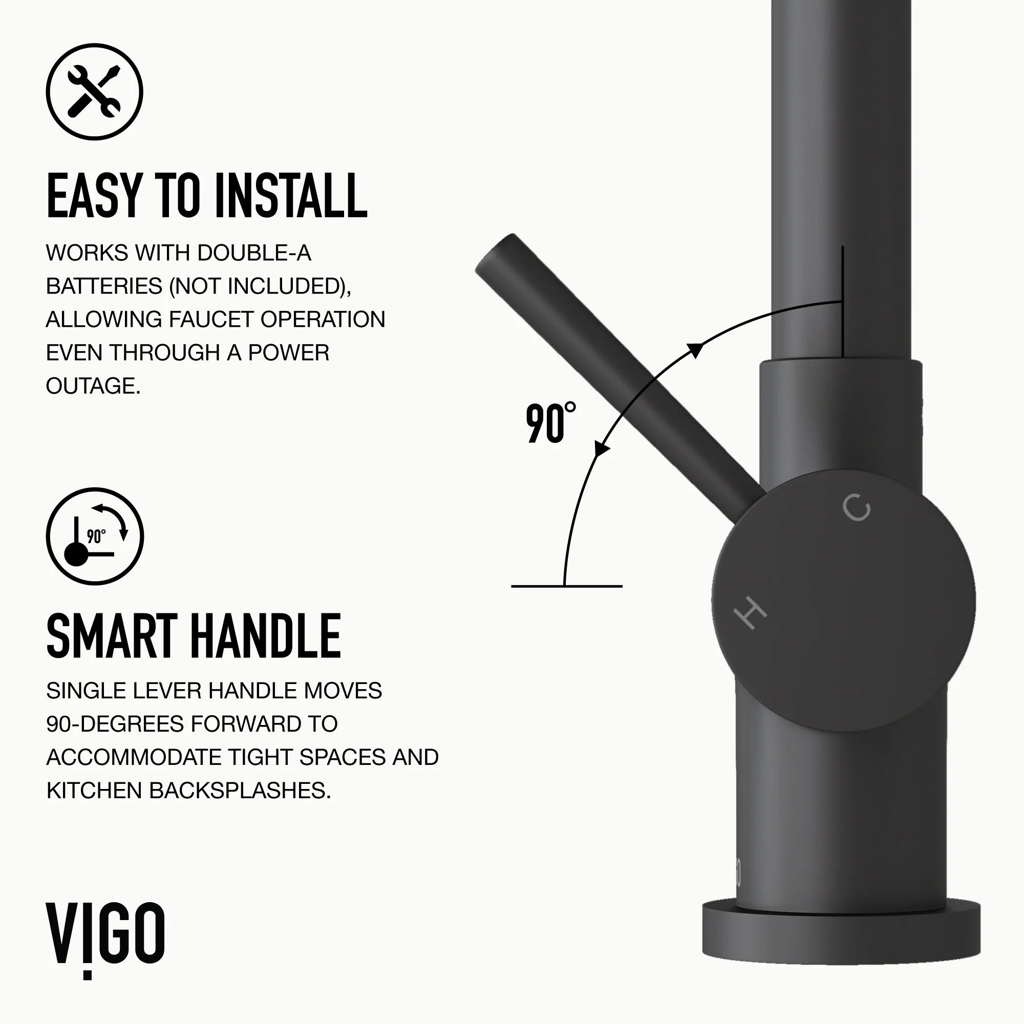 VIGO - Gramercy 17" Single Handle Smart Pull-Down Kitchen Touchless Faucet In Matte Black Model# VG02008MBS
