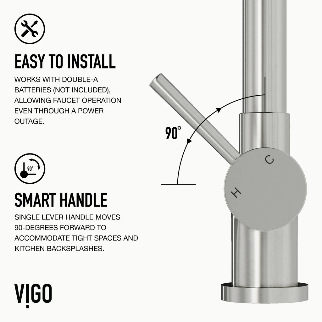 VIGO - Gramercy 17" Single Handle Smart Pull-Down Kitchen Touchless Faucet In Stainless Steel Model# VG02008STS
