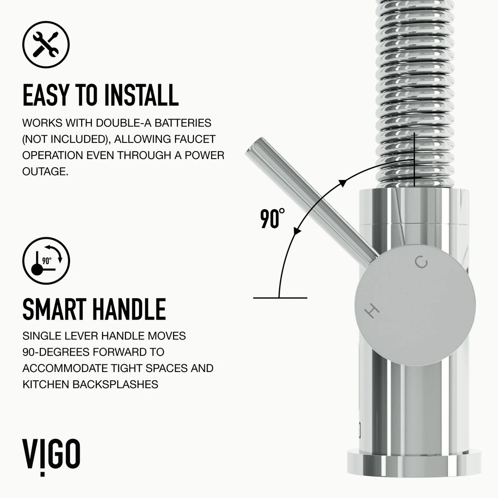 VIGO - Edison 19" Single Handle Smart Pull-Down Touchless Kitchen Faucet With Spring In Chrome Finish Model# VG02001CHS