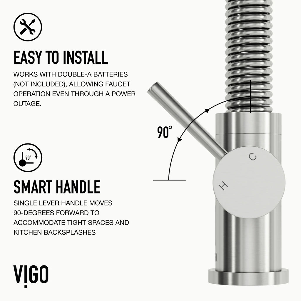 VIGO - Edison 19" Single Handle Smart Pull-Down Touchless Kitchen Faucet With Spring In Stainless Steel Finish Model# VG02001STS