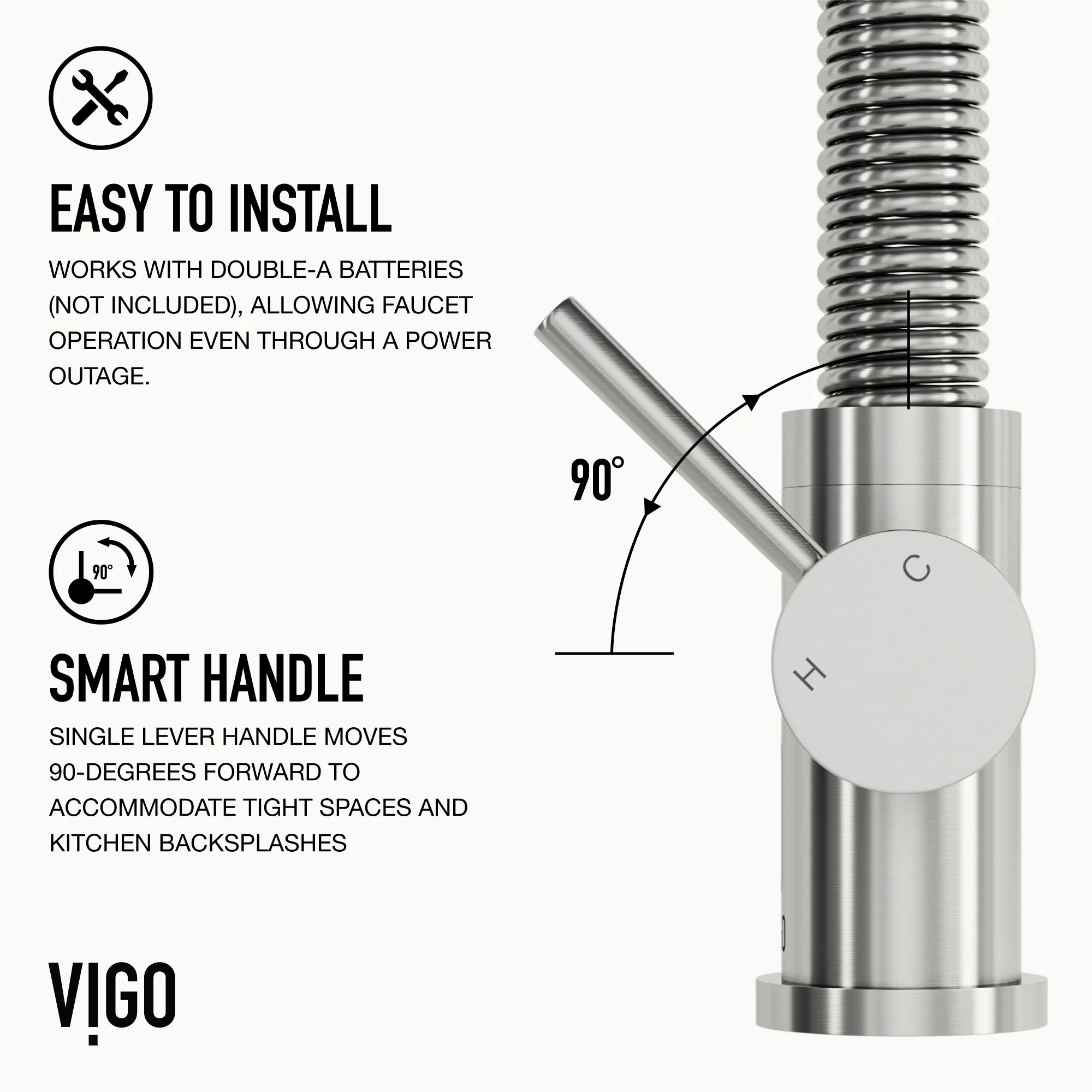 VIGO - Edison 19" Single Handle Smart Pull-Down Touchless Kitchen Faucet With Spring In Stainless Steel Finish Model# VG02001STS