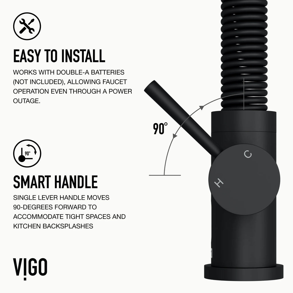 VIGO - Edison 19" Single Handle Smart Pull-Down Touchless Kitchen Faucet With Spring In Matte Black Finish Model# VG02001MBS