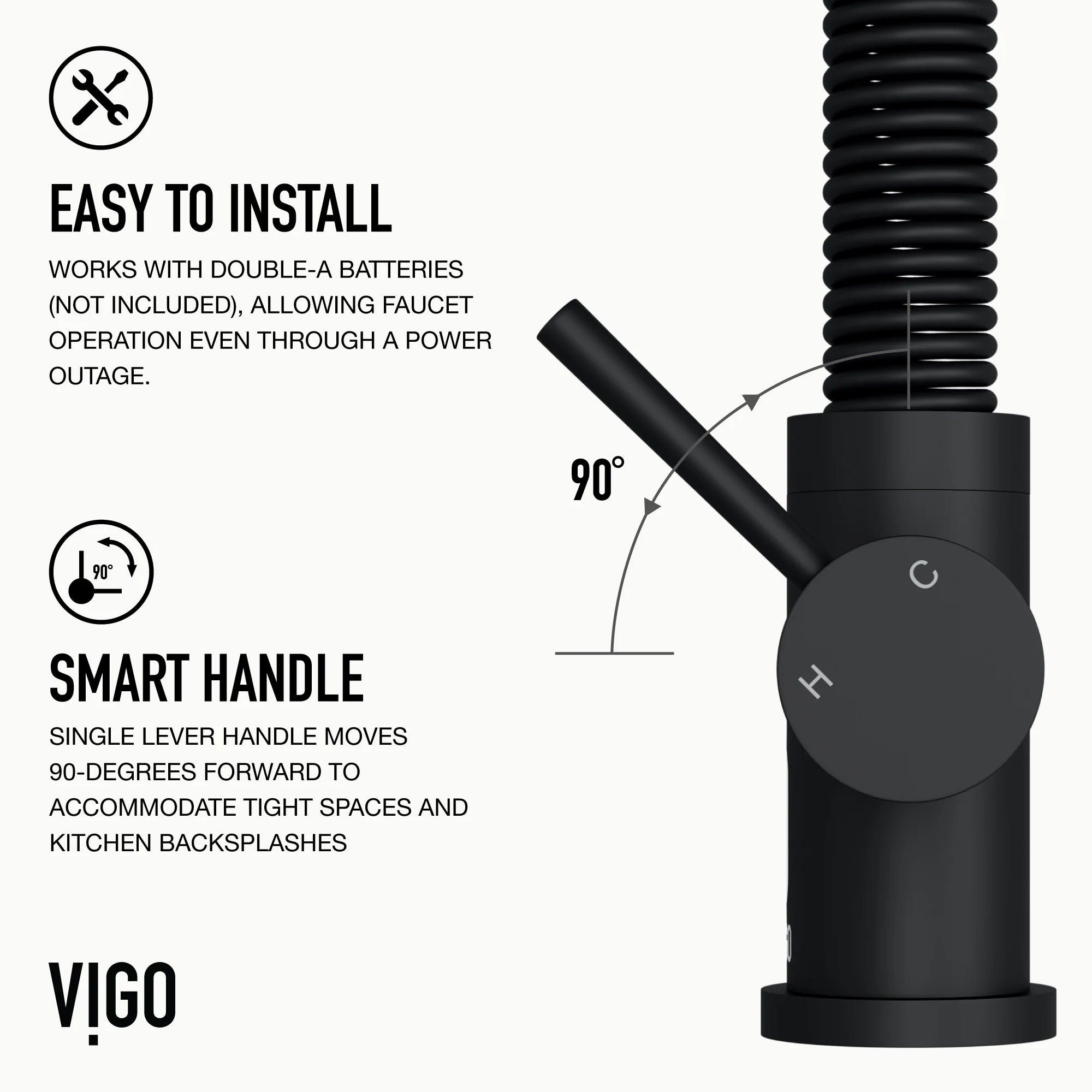 VIGO - Edison 19" Single Handle Smart Pull-Down Touchless Kitchen Faucet With Spring In Matte Black Finish Model# VG02001MBS