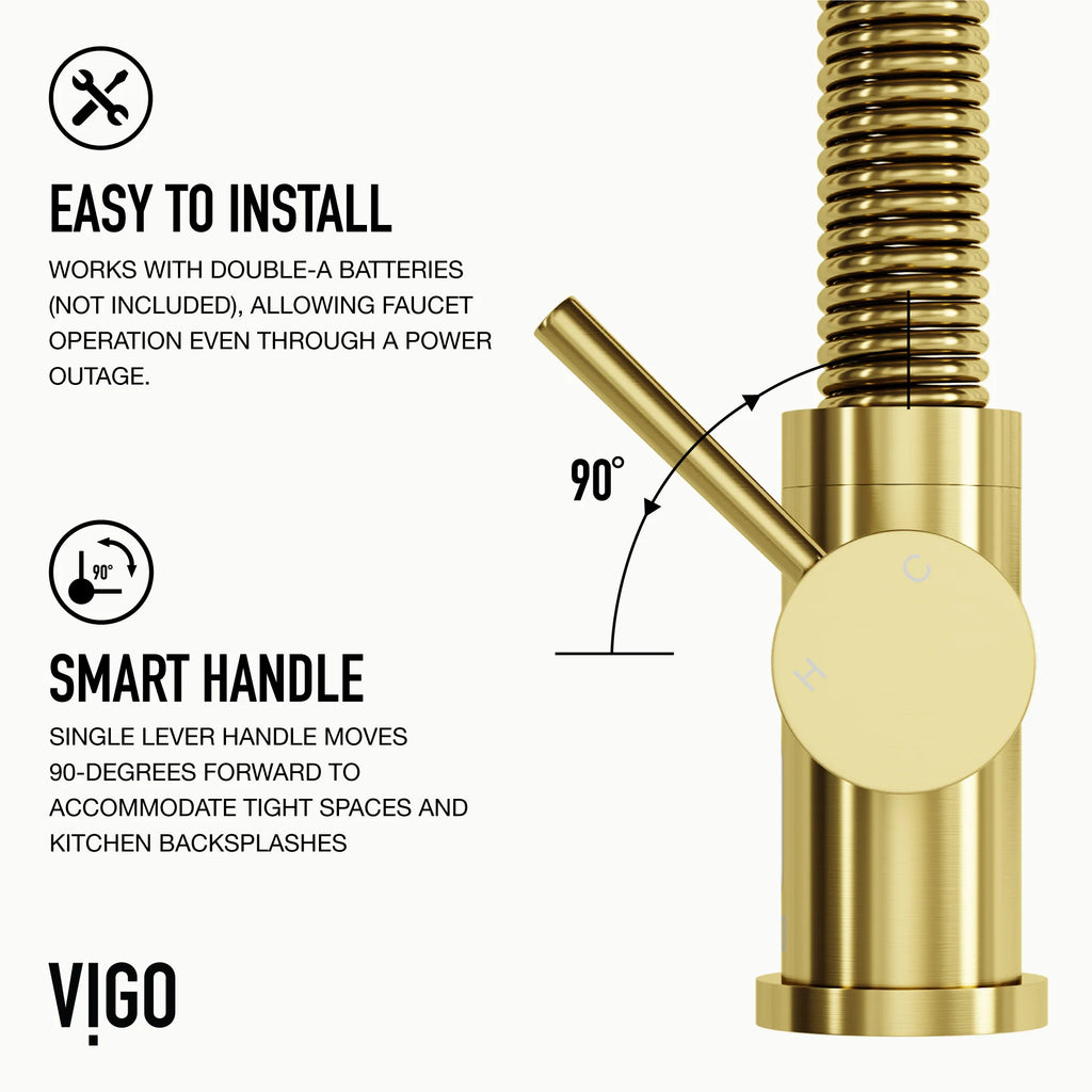 VIGO - Edison 19" Single Handle Smart Pull-Down Touchless Kitchen Faucet With Spring In Matte Brushed Gold Finish Model# VG02001MGS