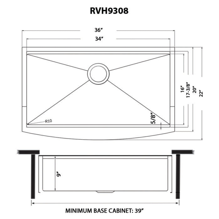 Monaco Model: RVH9308GG Ruvati 36" Matte Gold Workstation Apron-Front Stainless Steel Kitchen Sink – Model # RVH9308GG
