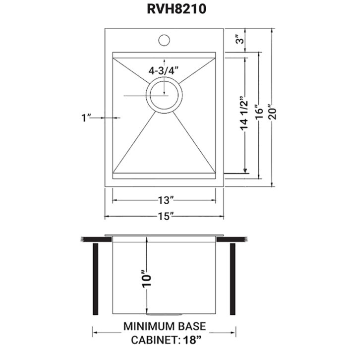 Vino Ruvati 15" x 20" Workstation Drop-in Topmount Bar Prep RV Sink 16 Gauge Stainless Steel – RVH8210