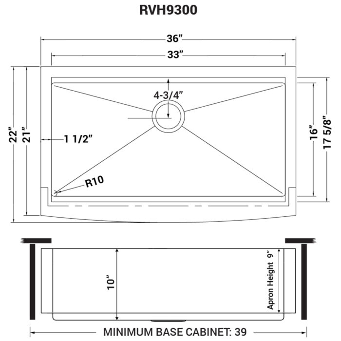 Verona Ruvati 36-inch Apron-front Workstation Farmhouse Kitchen Sink 16 Gauge Stainless Steel Single Bowl – Model # RVH9300