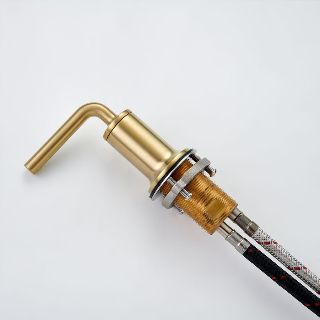 Oakland Wide Spread 2 Handle Bathroom Sink Faucet with Pop Up Drain in Satin Gold – Model #KSB8236SG