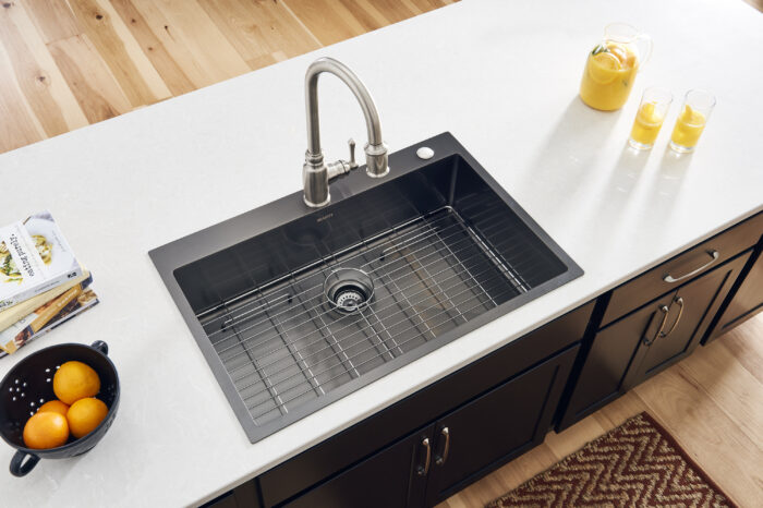 Terraza  Ruvati 33" x 22"Gunmetal Black Stainless-Steel Drop-in Top mount Kitchen Sink 16 Gauge Single Bowl – Model# RVH5005BL