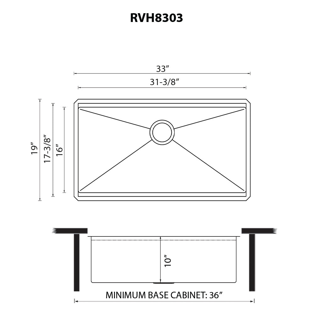 Roma Pro Model: RVH8303 Ruvati 33-inch Workstation Ledge Rounded Corners Undermount 16 Gauge Kitchen Sink Single Bowl – RVH8303