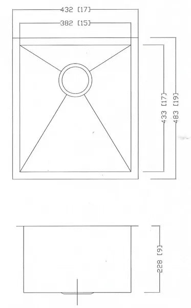 17"x19"x9" Zero Radius Stainless Steel Kitchen/Bar Sink