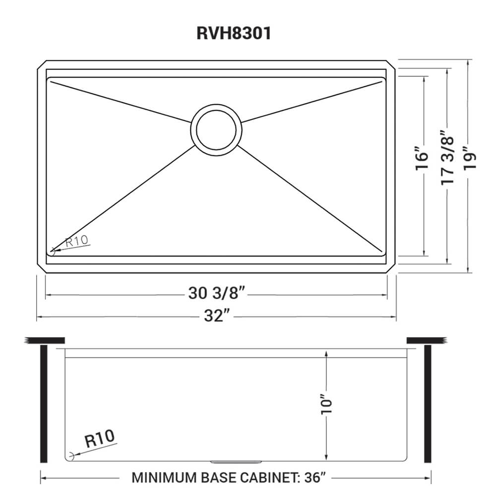Roma Pro Ruvati 32-inch Workstation Ledge Rounded Corners Undermount 16 Gauge Kitchen Sink Single Bowl – Model # RVH8301