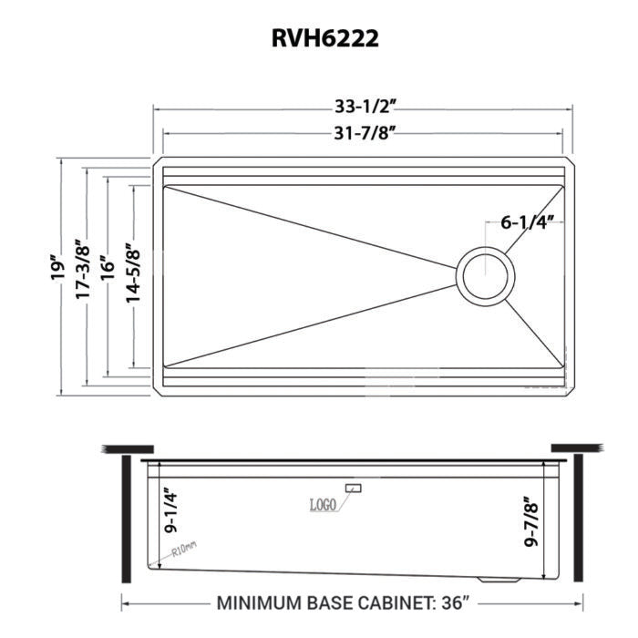 Dual-Tier Pro Ruvati 33" Workstation Two-Tiered Ledge Kitchen Sink Undermount 16 Gauge Stainless Steel – Model# RVH6222ST