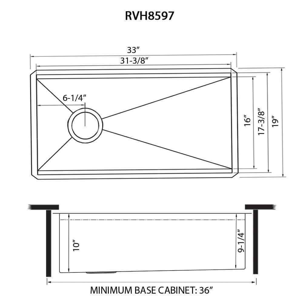 Veniso Nova Model: RVH8597 Ruvati 33-inch Workstation Slope Bottom Offset Drain Undermount 16 Gauge Kitchen Sink – RVH8597