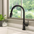 Simoni Model: RVF1234MB Ruvati Simoni Matte Black Pull Down Kitchen Faucet Single Handle Traditional Classic Style Gooseneck with Sprayer – RVF1234MB