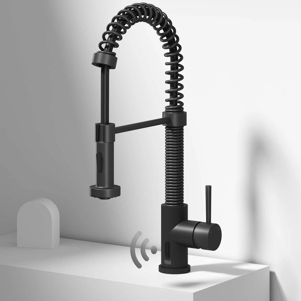VIGO - Edison 19" Single Handle Smart Pull-Down Touchless Kitchen Faucet With Spring In Matte Black Finish Model# VG02001MBS