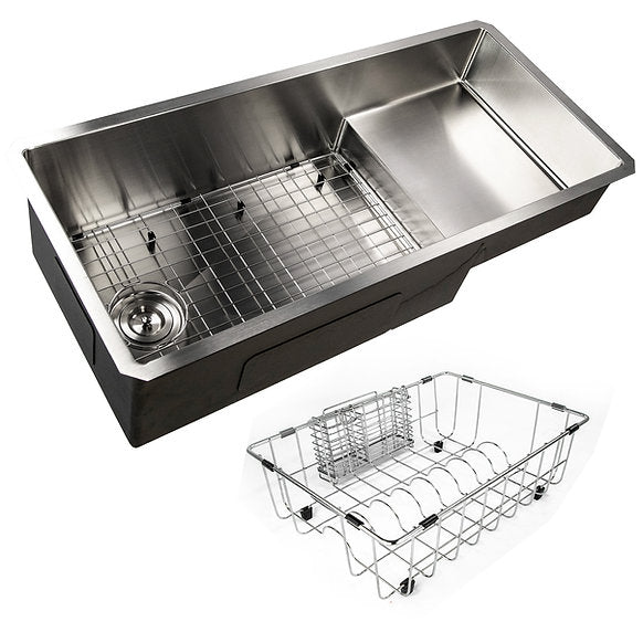 Nantucket Sinks - 39" Undermount Stainless Steel Kitchen Sink with Raised Platform Shelf Model# STEPPE3918