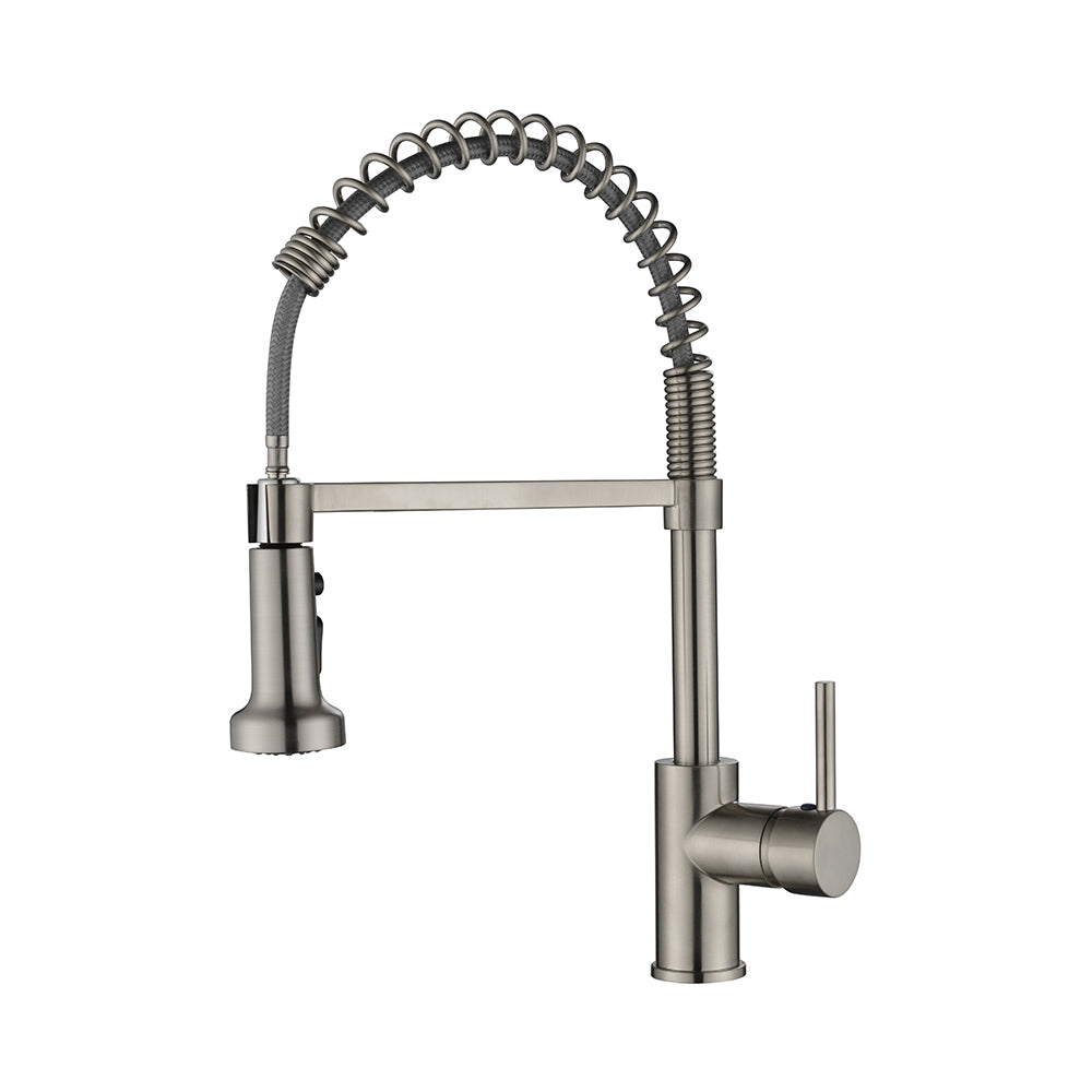Single Handle 1 Hole Pull-Down Kitchen Faucet with Spring in Brushed Nickel Model# KSK1125BN