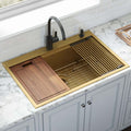 Giana Ruvati 33-inch Matte Gold Workstation Drop-in Topmount Kitchen Sink Single Bowl – Model# RVH5003GG