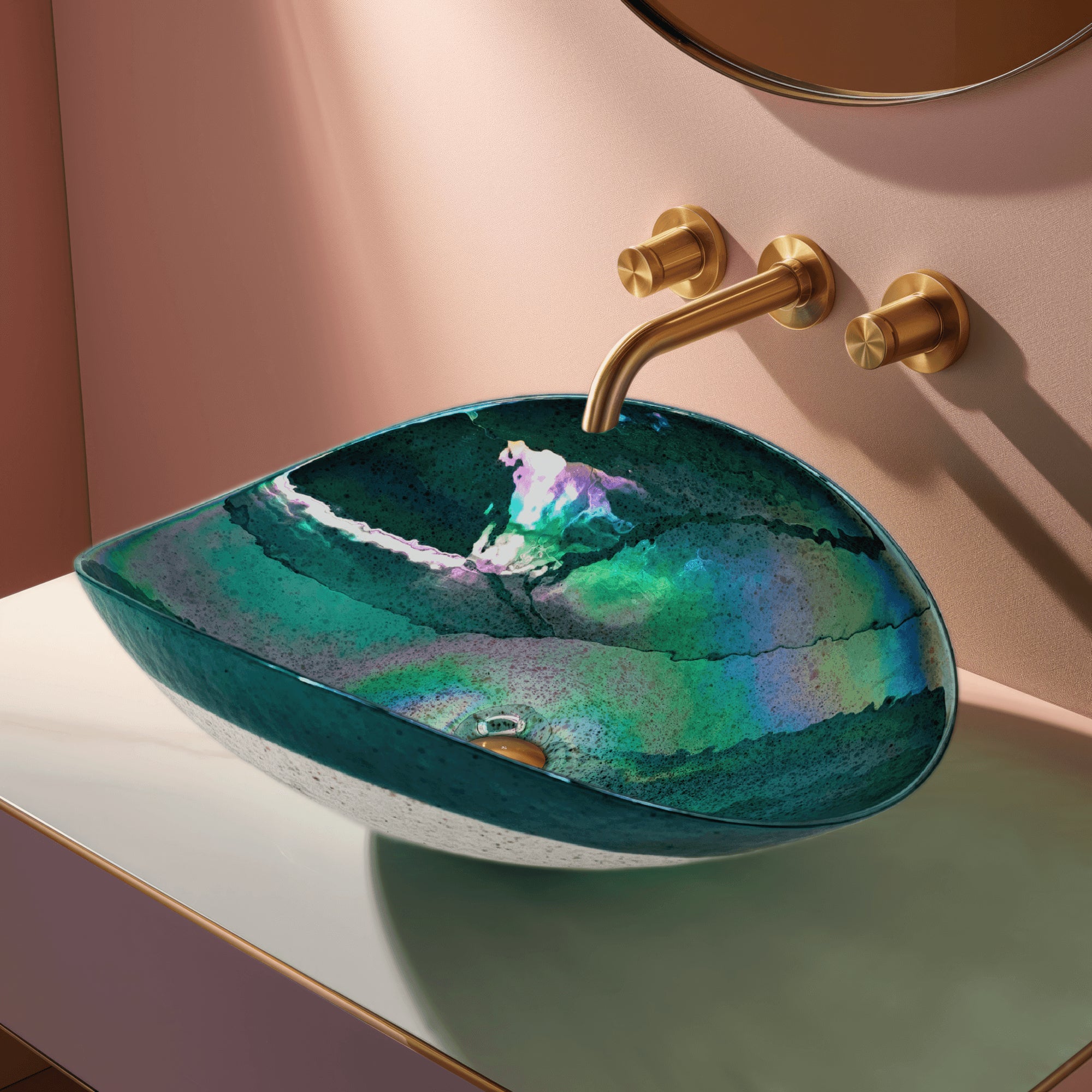 Murano Model: RVB3056 Ruvati 19 inch Murano Glass Art Vessel Seashell Decorative Pattern Bathroom Sink – Seafoam Green – RVB3056 Color