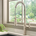 Bianca Model: RVF1238BN Ruvati Bianca Single Handle Pull Down Industrial Pre-Rinse High Arc Kitchen Faucet with Sprayer in Stainless Steel – RVF1238BN