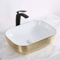 Pietra Ruvati 20" x 16" Bathroom Vessel Sink Gold Decorative Art Above Vanity Counter White Ceramic – Model# RVB2016WG