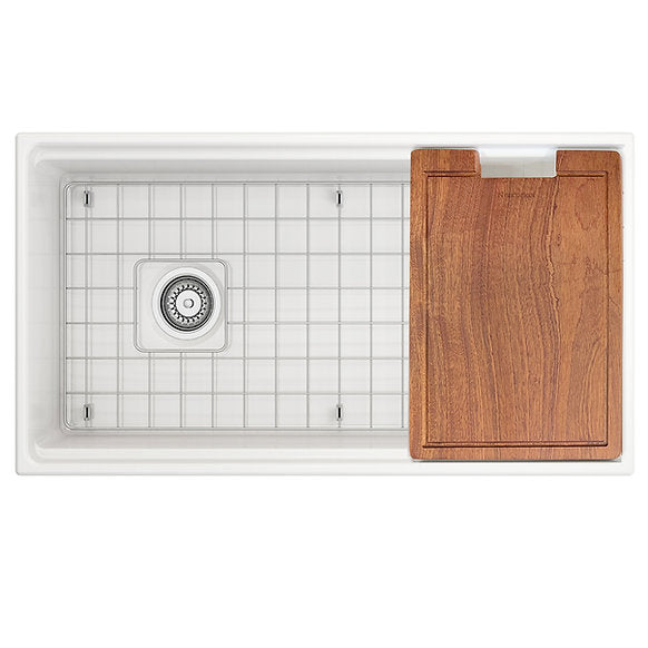 Nantucket Sinks - 36" Fireclay Farmhouse Workstation Single Bowl Kitchen Sink In White Model# T-PS36W