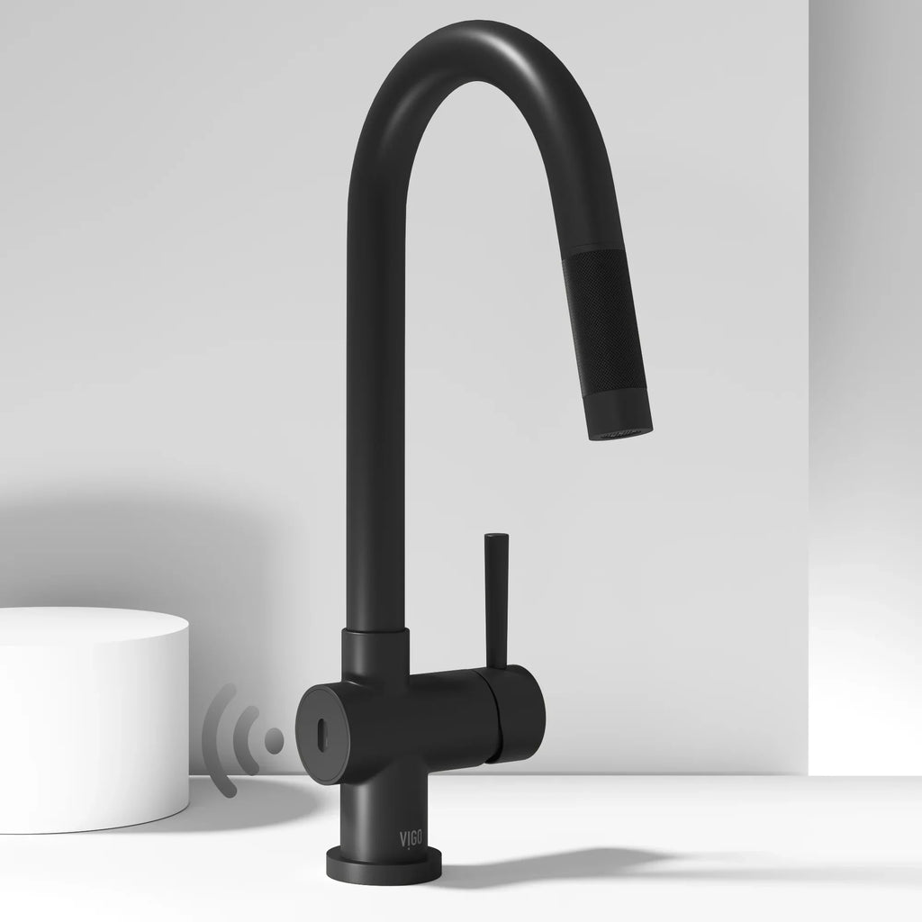 VIGO - Gramercy 17" Single Handle Smart Pull-Down Kitchen Touchless Faucet In Matte Black Model# VG02008MBS