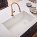 epiGranite Model: RVG2033WH Ruvati 32 x 19 inch epiGranite Undermount Granite Composite Quartz Single Bowl Kitchen Sink – Arctic White Matte – RVG2033WH