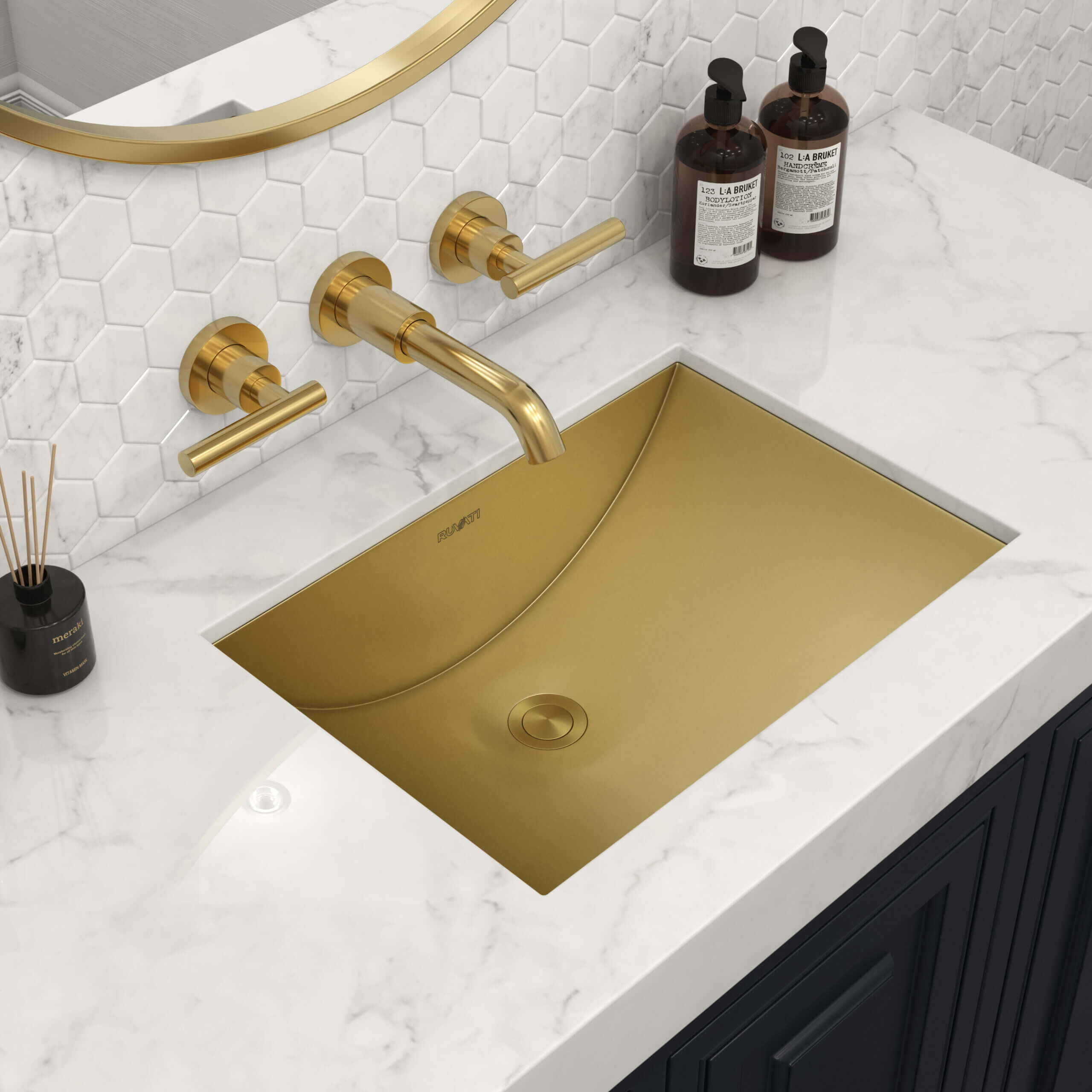Ariaso Ruvati 18" x 12" Brushed Gold Rectangular Bathroom Sink Undermount – Model# RVH6110GG