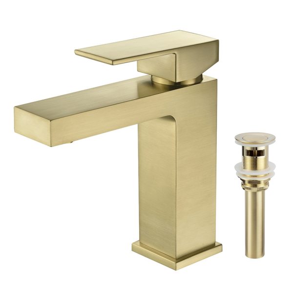 Oakland Single Handle 1 Hole Bathroom Sink Faucet with Pop Up Drain in Satin Gold Model# KSB1112SG