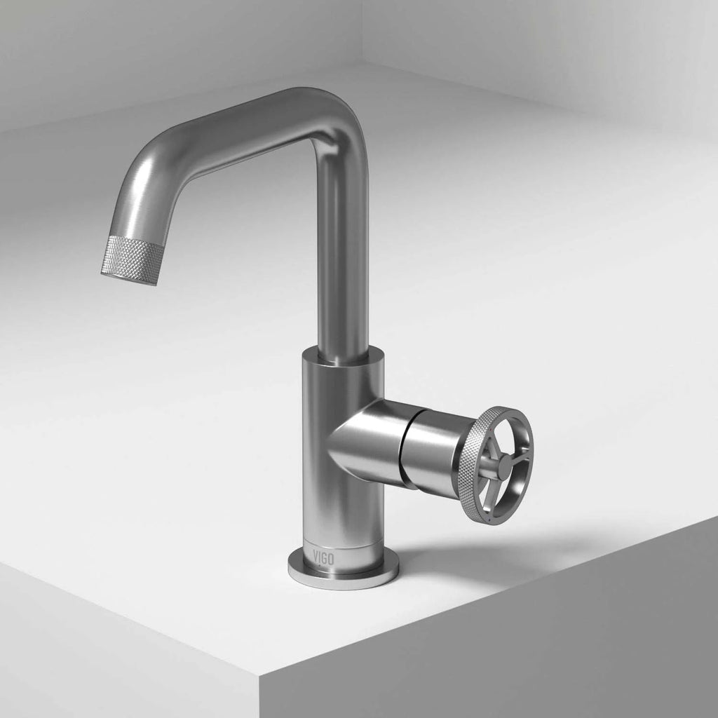 VIGO - Cass Single Hole Bathroom Faucet with Knurled Wheel Handle In Brushed Nickel Model# VG01047BN