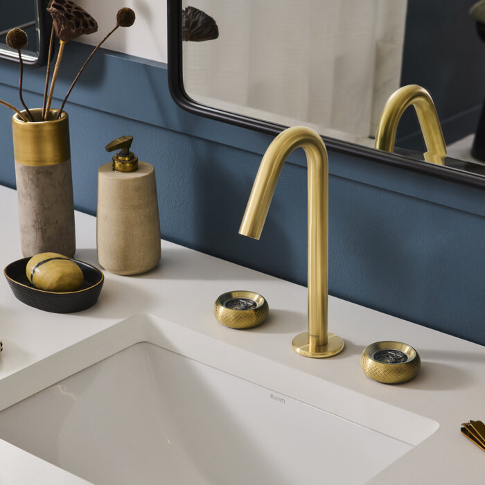 Chrono Model: RVF5234SG Ruvati Chrono Two Handle Watch Mechanism Luxury Widespread Bathroom Faucet in Brushed Gold- RVF5234SG