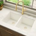 Ruvati 32 x 19 inch Granite Composite Quartz Undermount Double Bowl Kitchen Sink – Arctic White Matte – RVG2388WH