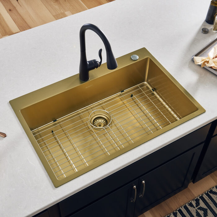 Terraza  Ruvati 33" x 22" Satin Brass Matte Gold Stainless Steel Drop-in Top mount Kitchen Sink Single Bowl – Model# RVH5005GG