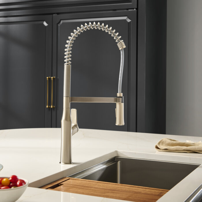 Seneca Model: RVF1233BN Ruvati Seneca Stainless Steel Single Handle Pull Down Kitchen Faucet Tall Spring Commercial with Pre-Rinse Sprayer – RVF1233BN