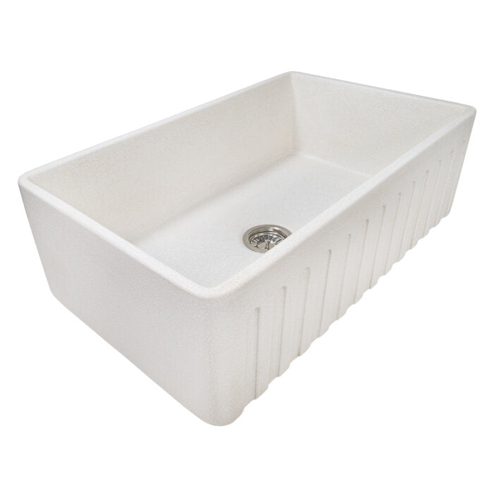 Fiamma Model: RVL2300CR Ruvati 33" x 20" Fireclay Reversible Farmhouse Distressed Finish Apron-Front Kitchen Sink – Crackled White – Model# RVL2300CR