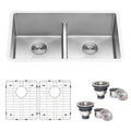 Urbana Ruvati 32-inch Low-Divide Undermount 50/50 Double Bowl 16 Gauge Rounded Corners Stainless Steel Kitchen Sink – Model# RVH7411