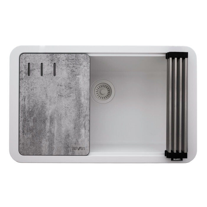 epiStage Model: RVG2310WH Ruvati 30-inch Granite Composite Quartz Workstation Arctic White Matte Undermount Kitchen Sink – RVG2310WH