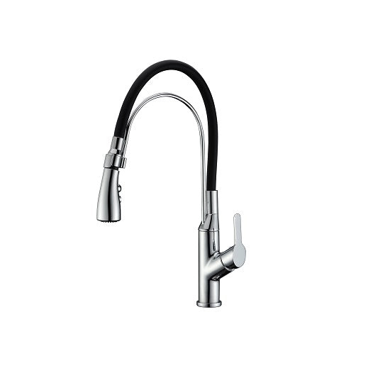 Dawn Single-Lever Pull-Out Spray Kitchen Faucet with Black Rubber Hose In Chrome Model# AB50 3729C