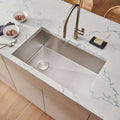 Tribeca Ruvati 30-inch Slope Bottom Offset Drain Undermount Kitchen Sink Single Bowl Stainless Steel – Model # RVH7480