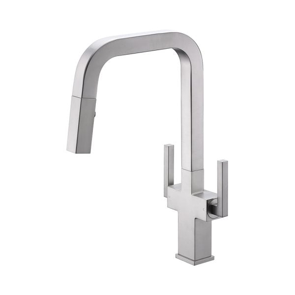 Two Handles 1 Hole High-Arc Kitchen Faucet in Brushed Nickel Model# KSK1219BN