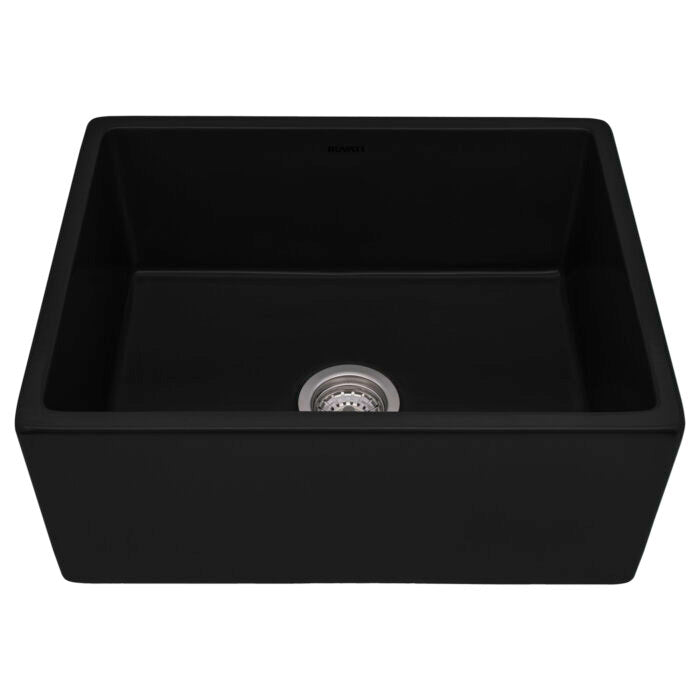Fiamma Model: RVL2468BK Ruvati 23-inch Fireclay Farmhouse Kitchen Laundry Utility Sink Single Bowl – Glossy Black- RVL2468BK