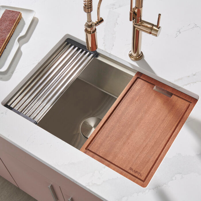 Roma Pro Ruvati 27-inch Workstation Rounded Corners Undermount Ledge Kitchen Sink with Accessories – Model # RVH8327