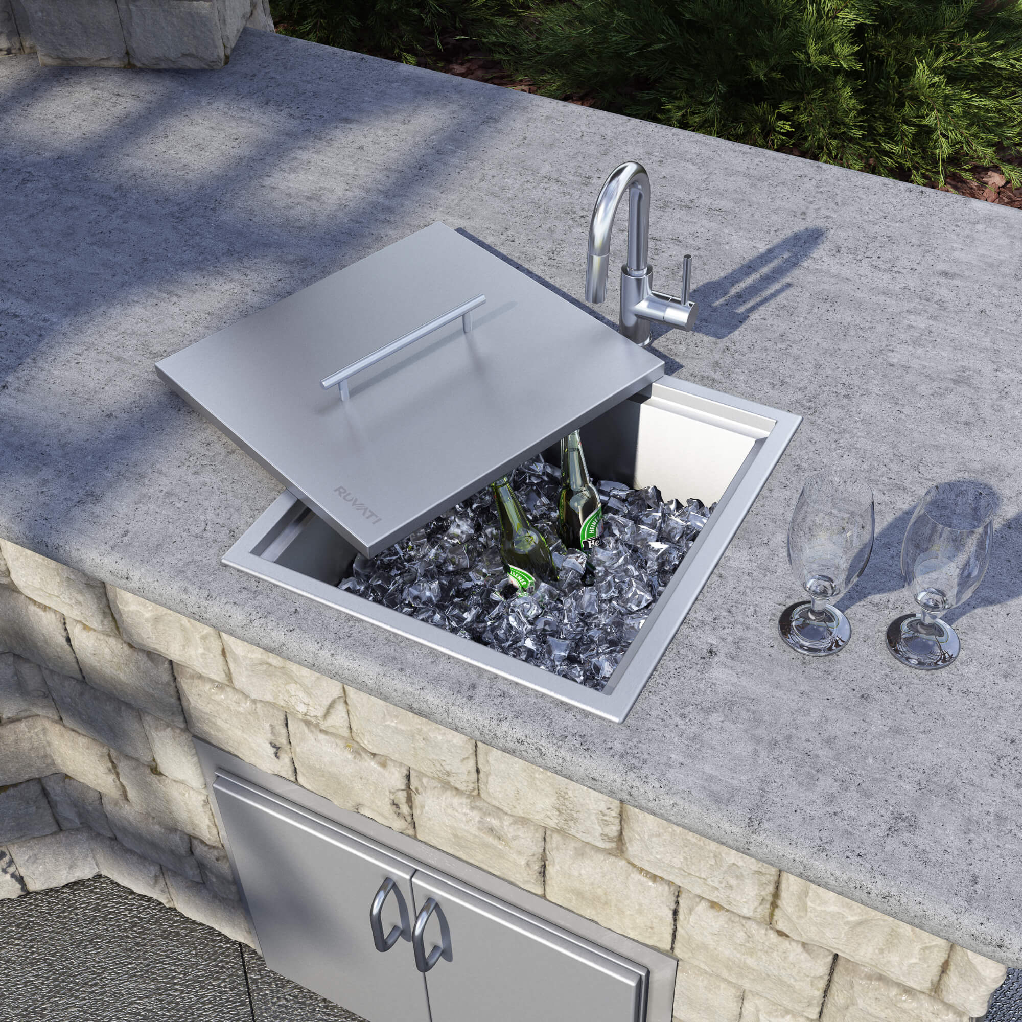 Merino Model: RVQ6221 Ruvati Insulated Ice Chest Sink 21 x 20 inch Outdoor BBQ Marine Grade T-316 Top Mount Stainless Steel – Model# RVQ6221