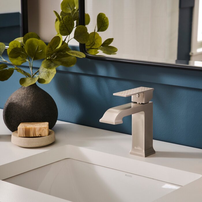 Decora Model: RVF5132BN Ruvati Decora Single Handle Square Art Deco Square Transitional Bathroom Faucet in Brushed Nickel – RVF5132BN