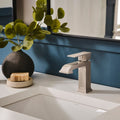 Decora Model: RVF5132BN Ruvati Decora Single Handle Square Art Deco Square Transitional Bathroom Faucet in Brushed Nickel – RVF5132BN