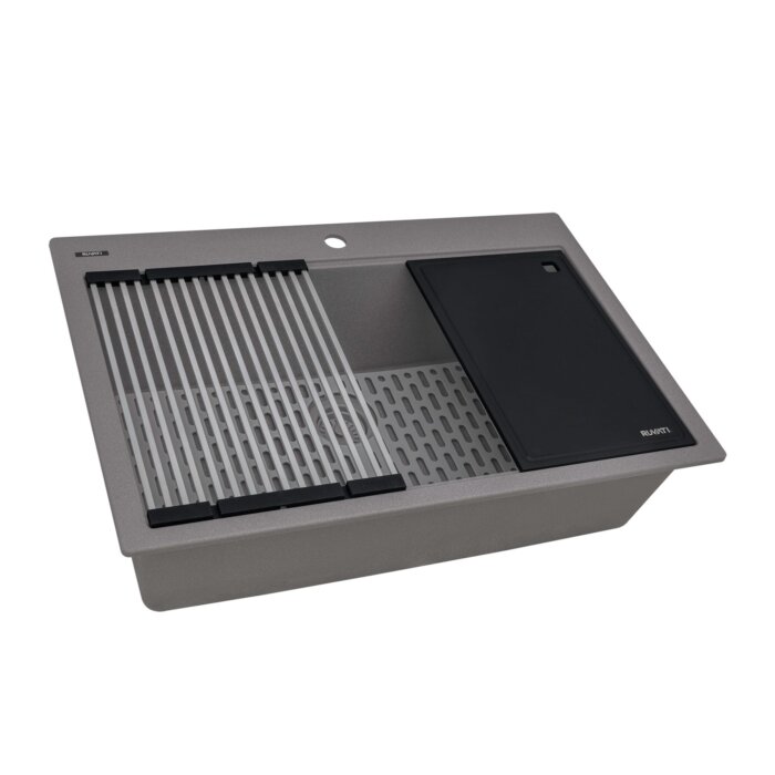 epiStage Model: RVG1306UG Ruvati 33-inch Granite Composite Quartz Workstation Drop-in Topmount Kitchen Sink Urban Gray – RVG1306UG